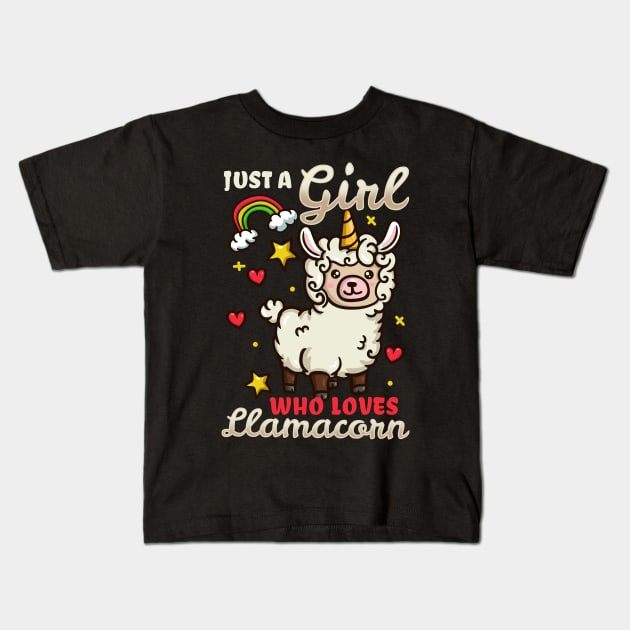 Just a girl who loves Llamacorn - Cute Llama Unicorn Gift Kids T-Shirt by biNutz